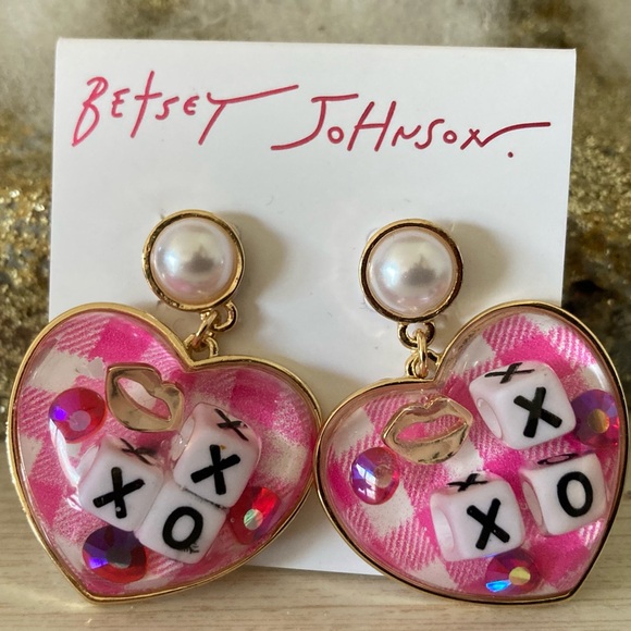 Betsey Johnson Pink Gold Heart Earrings with XOXO Design - Picture 2 of 4